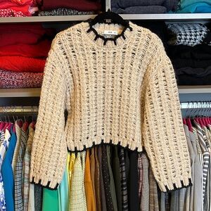 Mango cream/black open knit long sleeve crew neck sweater size S